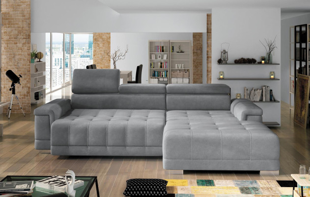 Corner sofa L-shape Sofa Couch Design Upholstery Modern Textile Bed function Gray Fabric