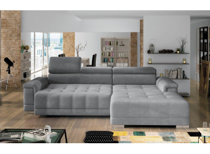 Corner sofa L-shape Sofa Couch Design Upholstery Modern Textile Bed function Gray Fabric