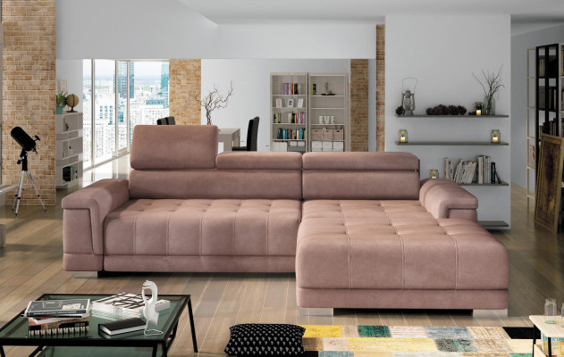 Corner sofa L-shape Sofa Couch Design Upholstery Modern Textile Bed function Gray Fabric