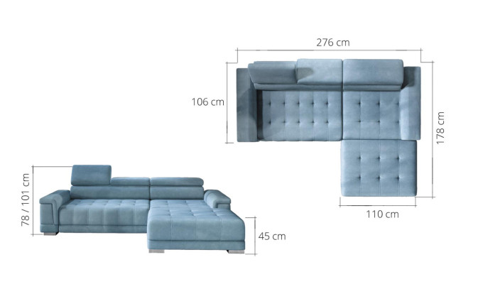 Corner sofa L-shape Sofa Couch Design Upholstery Modern Textile Bed function Gray Fabric