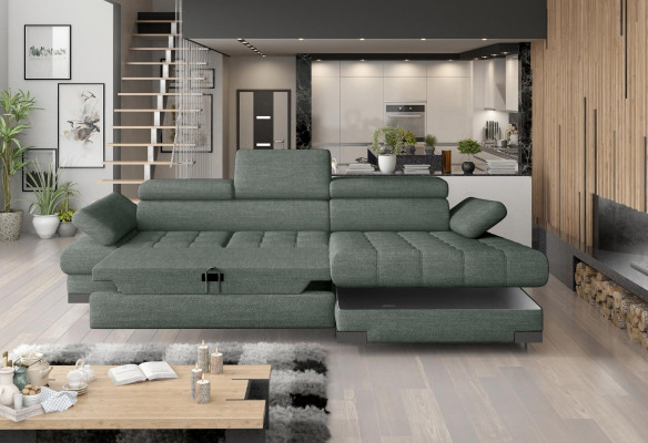 Corner sofa Sofa Couch Upholstery Living landscape Textile Corner Sofas Green L-shape Couches