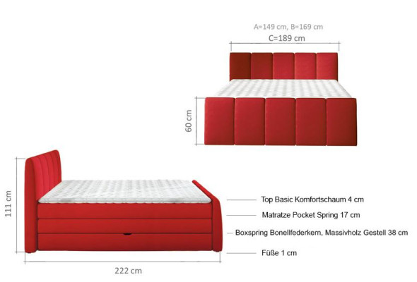 BOXSPRINGBETT DESIGN Bed TOPPER SPRING CORE Double bed Upholstered bed with bed base