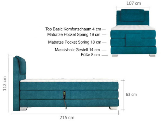 BOX SPRING BED DESIGN Bed TOPPER SPRING CORE Upholstered bed 100 x 200 cm ELECTRIC
