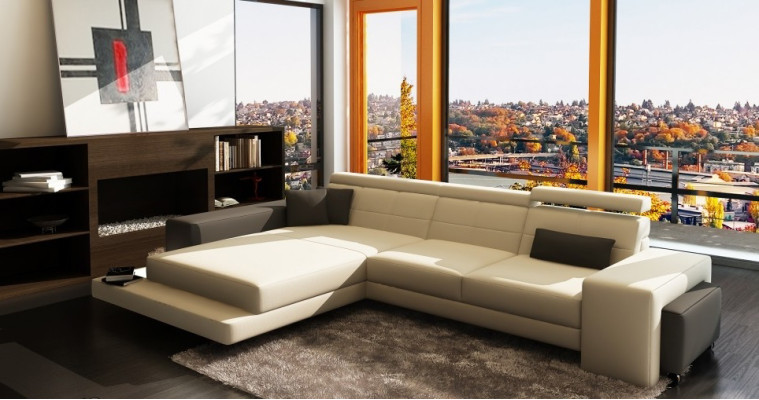 Corner sofa + USB Upholstery Sofa Living landscape Seat Eck Suite Leather Textile Geroda