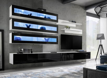 White Luxury Living room Wall unit Furniture 3x wall cabinet TV lowboard