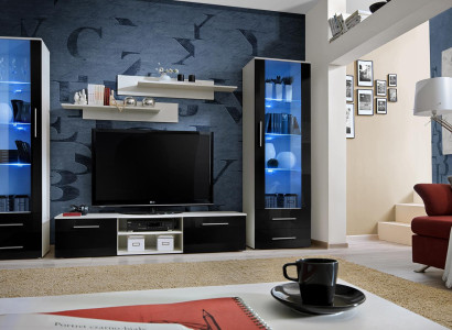White Wall unit Living room Furniture TV Lowboard Sideboard Modern Design Furnishings