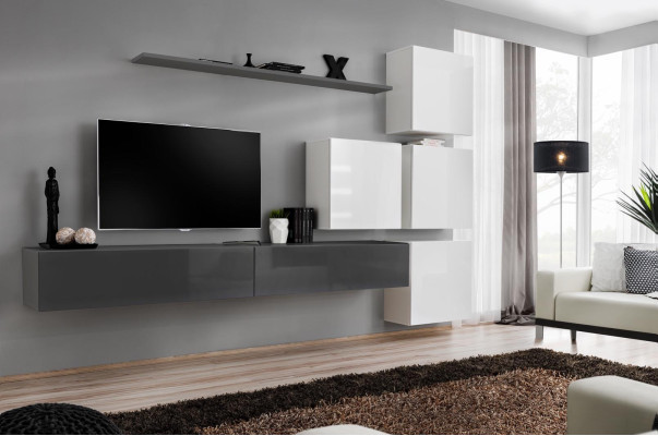 Gray Wall shelf TV Stand Luxury Complete Style Modern Living room new Furnishings