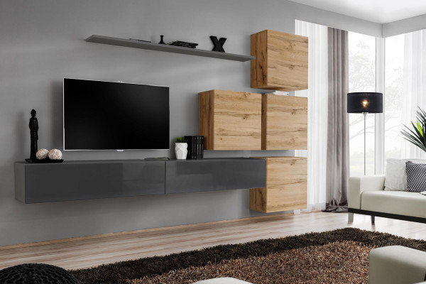 Gray TV Stand Wall shelf Luxury Wall unit Furnishings Modern Complete Sideboard