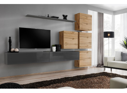 Gray TV Stand Wall shelf Luxury Wall unit Furnishings Modern Complete Sideboard