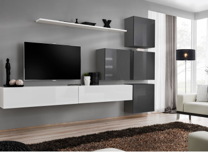 White TV Lowboard Wood Furniture Suite Complete Wall unit Living room Set Modern