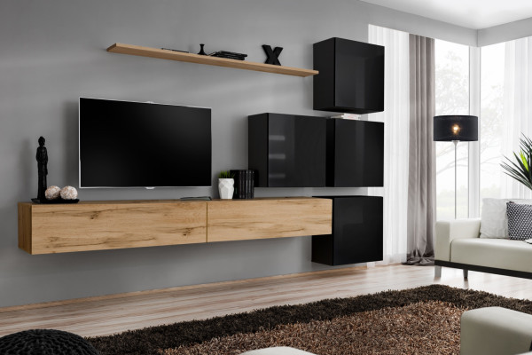 Wooden furniture wall unit TV lowboard wall shelf complete luxury suite set