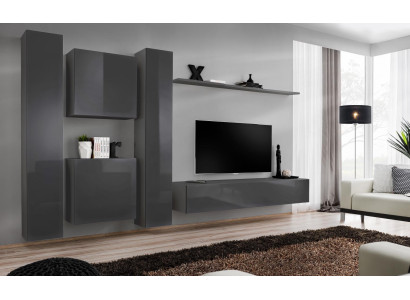 Designer Wall unit Gray Luxury Living room furniture Complete e Sideboard Furniture
