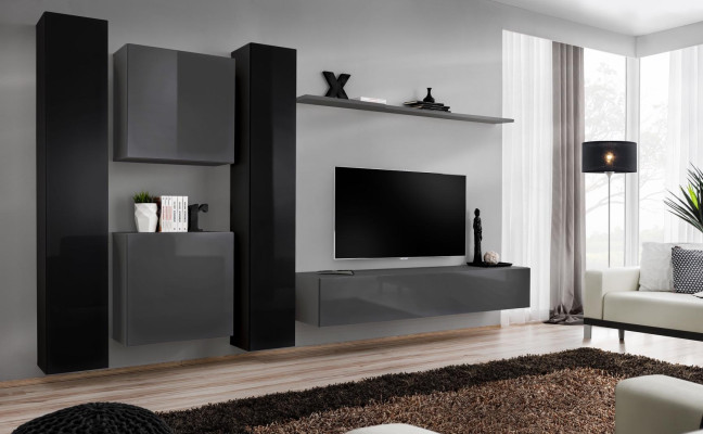 Designer Wall unit Gray Living room furniture 4x wall cabinet Wall Shelf Complete