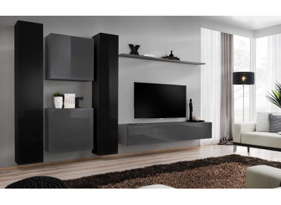 Designer Wall unit Gray Living room furniture 4x wall cabinet Wall Shelf Complete