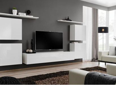 Complete Set 7pcs White Wall unit Living room Luxury Furnishings Modern TV Stand