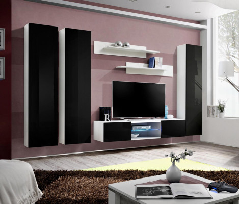 Wall unit luxury set 6 pieces. Living room hanging display case modern TV lowboard designer
