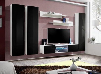 Wall unit luxury set 6 pieces. Living room hanging display case modern TV lowboard designer