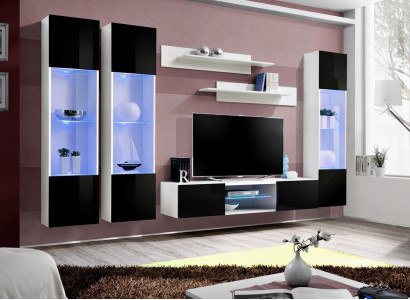 Wall unit TV lowboard sideboard hanging display case Wood White luxury living room