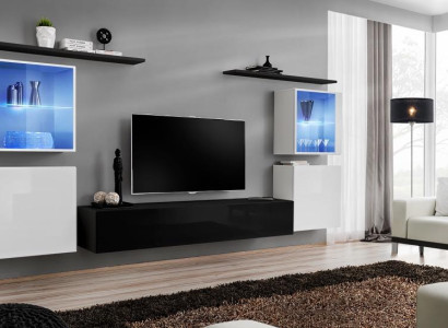 Wooden furniture Black Wall unit Living room Wall shelves Luxury Furnishings Wardrobe new