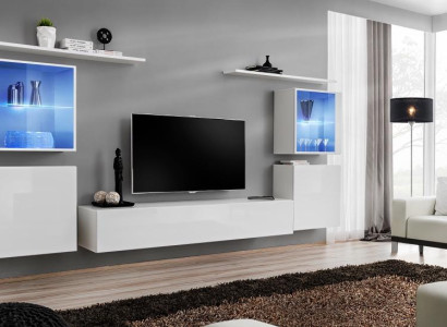 White Living room furniture Wall unit 2x wall shelves Complete Set Luxury Furnishings