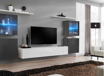 White Wall unit High Gloss Designer Wall Wardrobe Wall Shelves Wood Luxury Furniture
