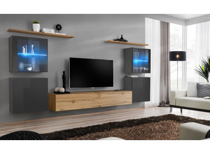 Designer Brown Wall unit Wall Shelves Wardrobe Living room Wood Furniture Style Modern