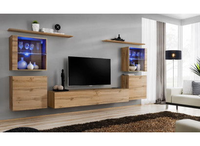 Wall unit luxury set 7 pieces. Living room Wall Wardrobe Wall shelves Wood Furniture Group