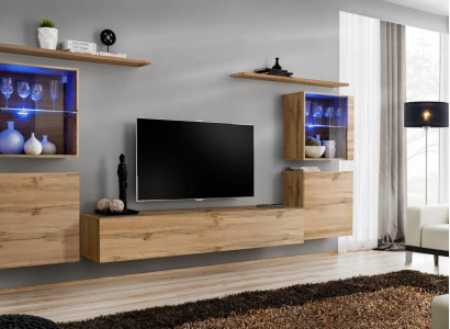 Wall unit luxury set 7 pieces. Living room Wall Wardrobe Wall shelves Wood Furniture Group