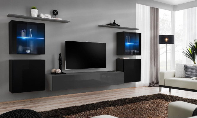 Living room furniture set 7 pieces designer luxury gray sideboard wall unit new