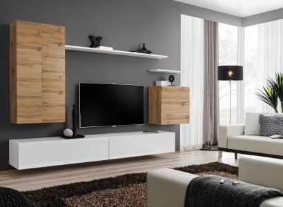 Wall unit TV Lowboard Set Design Wall Shelf Living room Wood Hanging Wardrobe Furniture