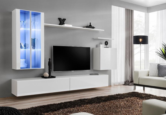Wall unit 7 pieces 2x hanging wardrobe design furniture living room style modern TV lowboard