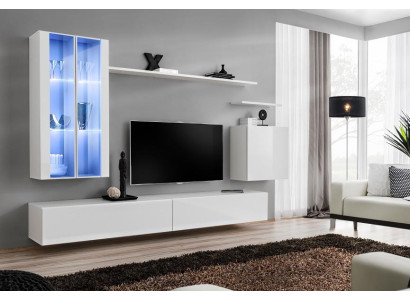 Wall unit 7 pieces 2x hanging wardrobe design furniture living room style modern TV lowboard
