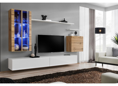 White new Wall unit TV lowboard wall cabinet wooden furniture style luxury modern