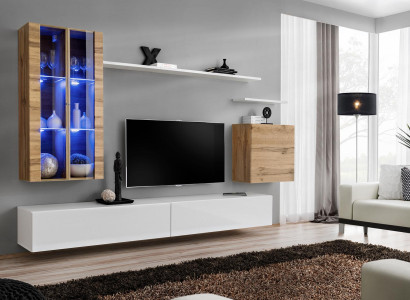 White new Wall unit TV lowboard wall cabinet wooden furniture style luxury modern