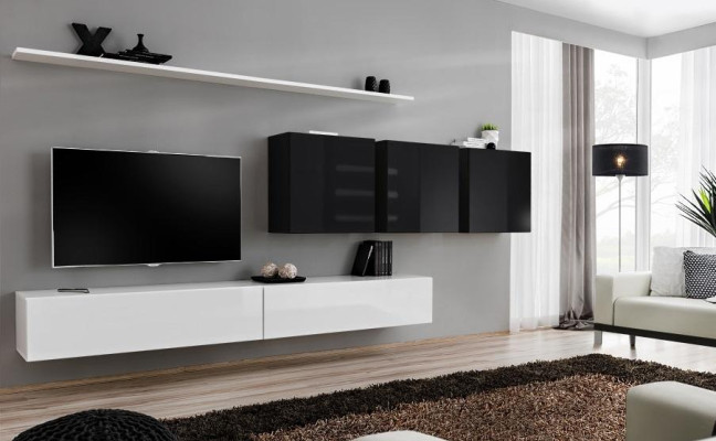 White Wall unit 2x TV lowboard Sideboard Living room furniture Wall cabinet Designer