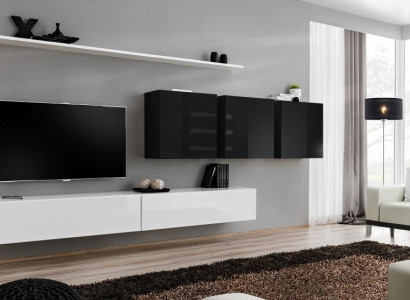 White Wall unit 2x TV lowboard Sideboard Living room furniture Wall cabinet Designer