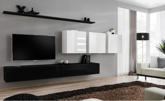 Designer Modern Wall unit Living room furniture Black Wooden furniture Sideboard