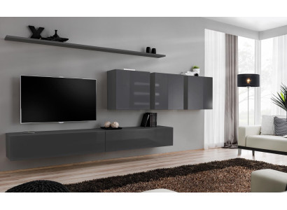 Modern gray wall unit designer TV lowboard sideboard wooden furniture wardrobe wall cabinet