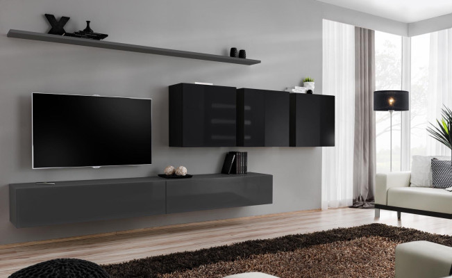 Wall unit gray complete 7-piece designer wooden furniture sideboard wall cabinet wall shelf