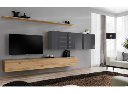 Brown Wall unit Living room Wall cabinet Wall Shelf Wardrobe Designer Furnishings