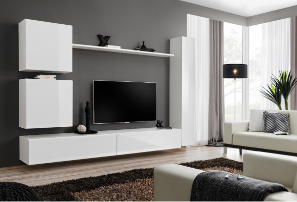 White Luxury Wall unit Living room Furniture Designer TV Lowboard Wall shelf Modern Set