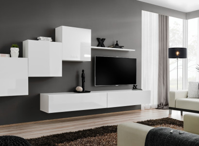 White Wall unit tv stand Sideboard Complete Modern Living room Shelves Wood new