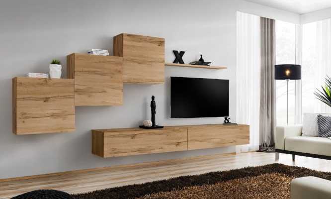 Designer Wall unit Brown TV stand Modern sideboard Wall shelf wall cabinet 6 pieces