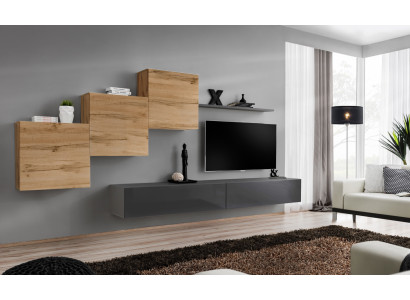 Designer Living room furniture Wall unit Gray TV Stand Modern Sideboard Wall shelf