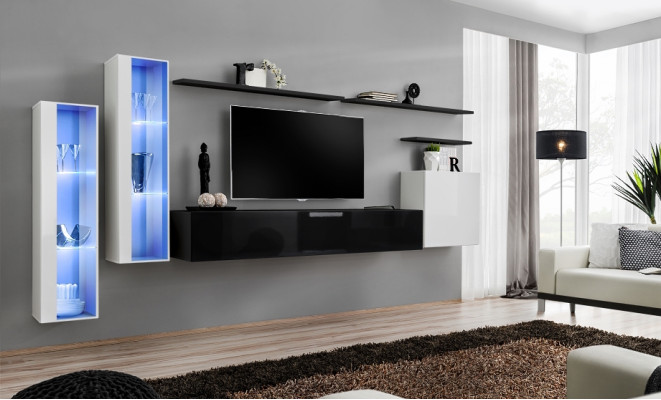Living room Black Set wall cabinet Display case Luxury wall units TV lowboard Design new