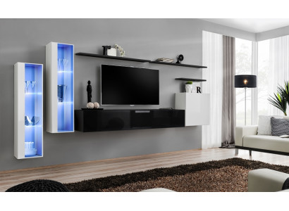 Living room Black Set wall cabinet Display case Luxury wall units TV lowboard Design new