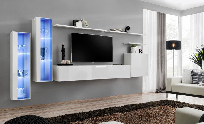 White Complete Wall unit TV lowboard Design Living room Luxury Wardrobe wall cabinet