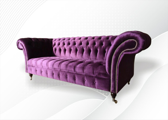 Chesterfield 3 Seater Purple Fabric Design Couches Upholstery Sofa Sofas new Textile