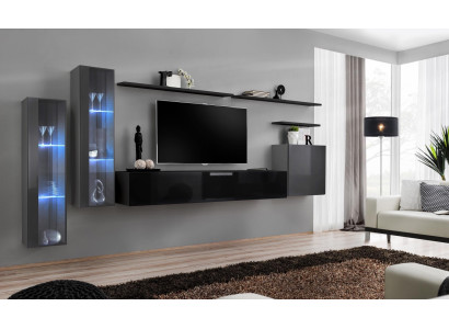Designer black wall unit sideboard wall cabinet TV lowboard luxury suite