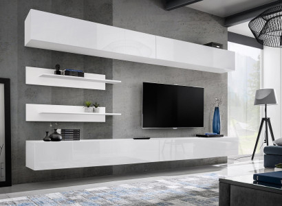 White Wall unit Living room set 6 pieces luxury modern wooden furniture wall cabinet TV lowboard